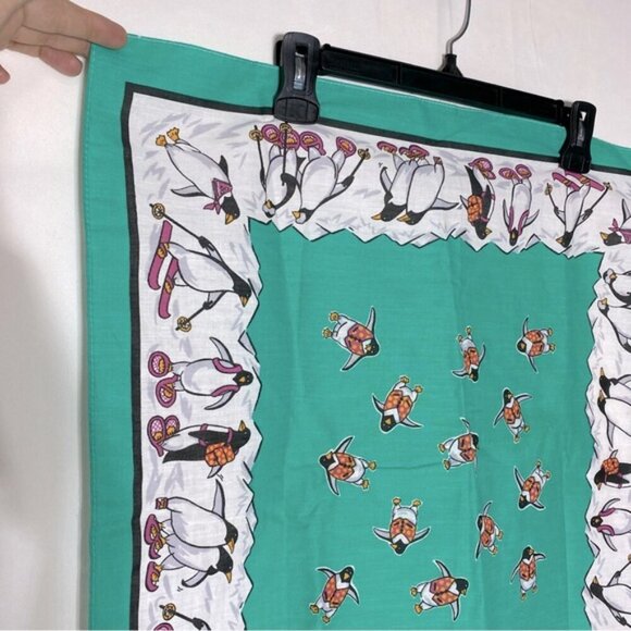 5/$25 Vintage Green White Penguin Print Square Scarf Bandana - Picture 6 of 9